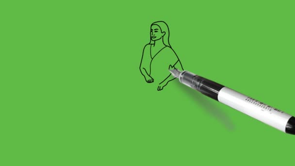 Zeichnung Eines Behinderten Mädchens Mit Dunklem Teint Das Auf Einem — Stockvideo