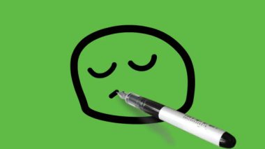 Soyut yeşil arkaplanda siyah-mavi renk kombinasyonuyla uykulu bir yüz çizmek