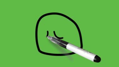 Soyut yeşil arkaplanda siyah ve kahverengi renk kombinasyonu ile uykulu üzgün bir yüz çizmek