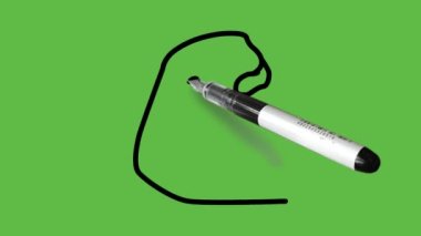 Soyut yeşil arkaplanda siyah ve mavi renk kombinasyonuyla çevrilmiş bir kol çiziliyor