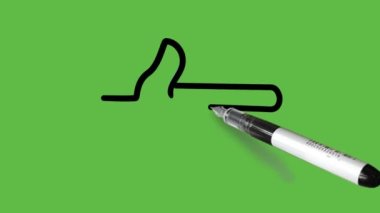 Soyut yeşil arkaplanda siyah ve mavi renk kombinasyonlu işaret parmağı olan bir el çizmek