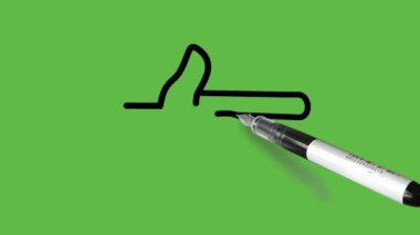 Soyut yeşil arkaplanda siyah ve kahverengi renk kombinasyonlu işaret parmağı olan bir el çizmek