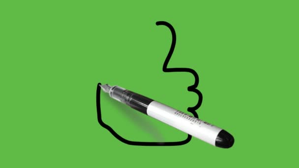 在抽象的绿色背景上画一个带有黑色和蓝色组合的拇指向上标志 — 图库视频影像