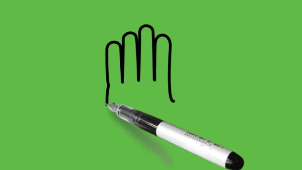Rysunek Otwartej Ręki Czarno Brązową Kombinacją Kolorów Abstrakcyjnym Zielonym Tle — Wideo stockowe
