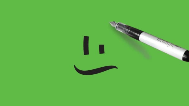 Drawing Smiling Face Black Outline Abstract Green Background — Stock Video