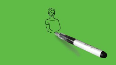 Özürlü, koyu tenli, gri renkli tekerlekli sandalyede oturan, yeşil ekran arka planında siyah çizgili pembe ayakkabılı, gülümseyen bir kız çiz.