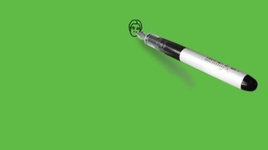 Üzerinde siyah-mavi uzun bir elbise ve soyut yeşil ekran arka planda siyah çizgili eşarp olan ayakta duran bir kız çiz.