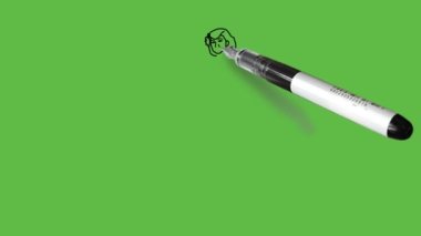 Dans eden genç bayanı çiz. Sarı, yeşil, mavi, limon rengi ve mor şapkalı geleneksel renkli uzun elbiseler giysin. Soyut yeşil ekran arka planında siyah çizgili.