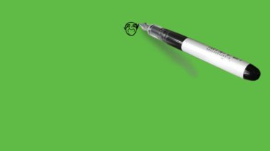 Koyu tenli, dik duran bir bayan çiz ve yeşil ve mor bluz giyen geleneksel elbiseyle gülümse, soyut yeşil ekran arka planında siyah çizgili mavi lehga ve şapka