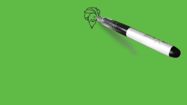 Ayakta duran bir sakal çiz yaşlı adam. İki elini bir arada tut. Siyah, mavi, uzun kurta, alçak, siyah çizgili ve soyut yeşil ekran arkaplanlı türbanla.