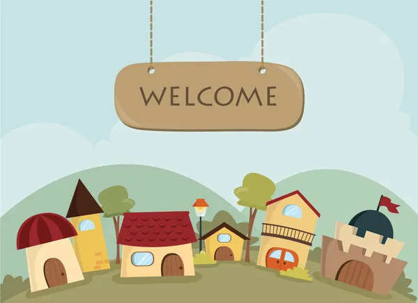 hoş geldiniz işareti ile mutlu Köyü arka plan