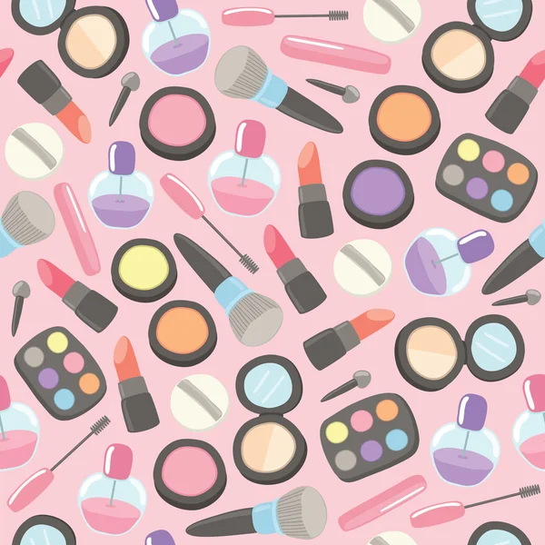 Beauty Makeup set Seamless pattern with Pink background — Stock Vector