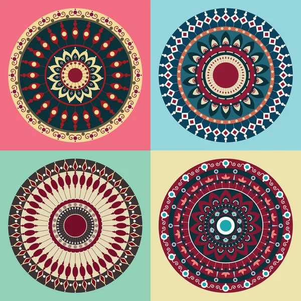 Círculo colorido indiano padrão vetor, estilo retro — Vetor de Stock
