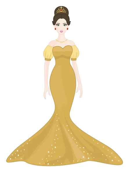 白い背景の上の黄金のドレスで美しい王女 — ストックベクタ