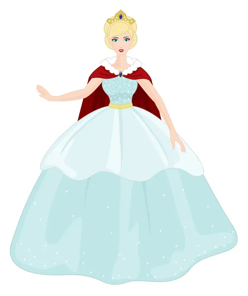 Beautiful Princess with Blue Dress on a white background — Stock Vector