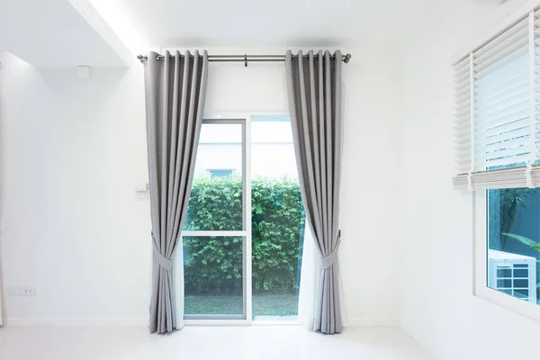 White Empty Space Room Ceramic Tile Floor Perspective Curtain Blind — Stock Photo, Image