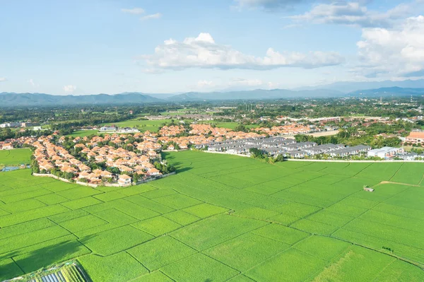 Terreno Paisaje Campo Verde Vista Aérea Incluye Granja Agrícola Construcción —  Fotos de Stock