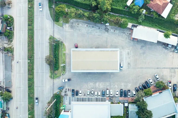 Tankstellengebäude Luftaufnahme Kann Die Zapfsäule Anrufen Inklusive Parkplatz Straße Markt — Stockfoto