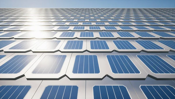Rendering Tegole Solari Fotovoltaiche Prospettiva Sul Tetto Case Edifici Tecnologia — Foto Stock