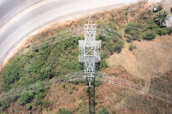 Torre Transmisión Pilón Vista Aérea Subestación Servicio Público Infraestructura Estructura — Foto de Stock