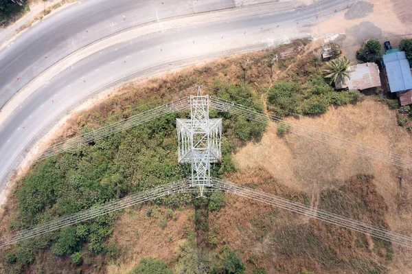 Wieża Transmisyjna Lub Słup Widoku Powietrza Podstacja Obiekt Użyteczności Publicznej — Zdjęcie stockowe