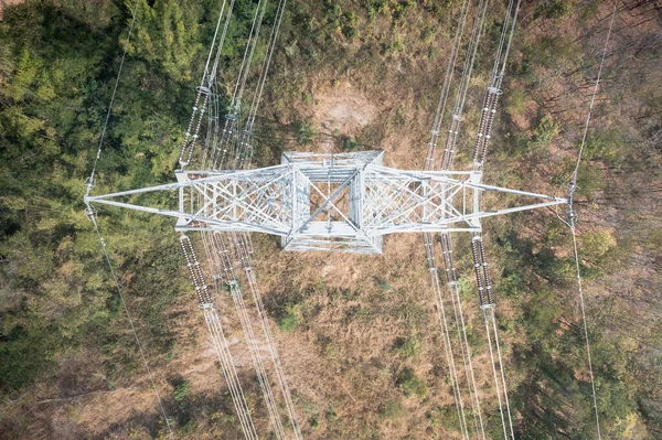 Vysílací Věž Nebo Sloup Vzdušném Pohledu Tato Rozvodna Inženýrská Infrastruktura — Stock fotografie