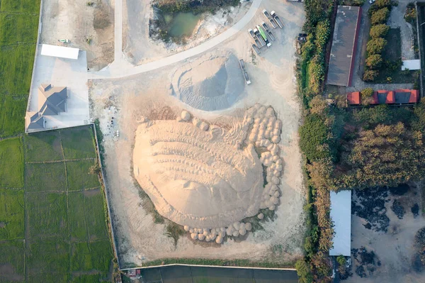 Stapel Van Zand Rots Grind Beton Plant Lucht Uitzicht Bovenaanzicht — Stockfoto