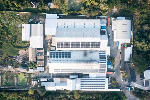 Eco Gebouw Luchtfoto Bestaan Uit Zonnecel Fotovoltaïsche Cel Paneel Top — Stockfoto