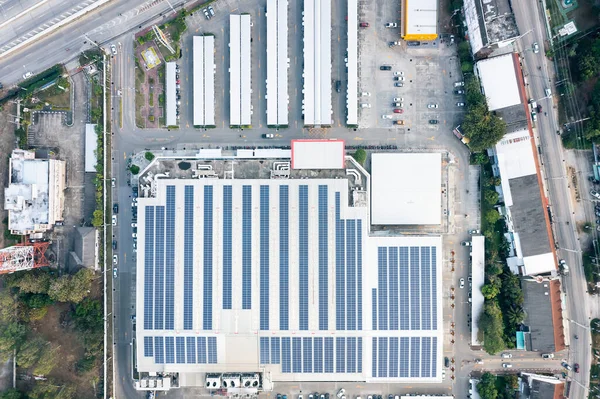 Eco Gebouw Luchtfoto Bestaan Uit Zonnecel Fotovoltaïsche Cel Paneel Top — Stockfoto