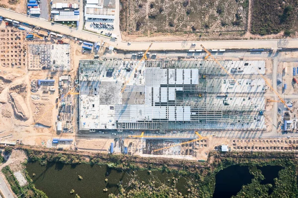 Bouwplaats Boven Bovenaanzicht Bestaat Uit Bouwwerkzaamheden Betonstructuur Van Het Gebouw — Stockfoto