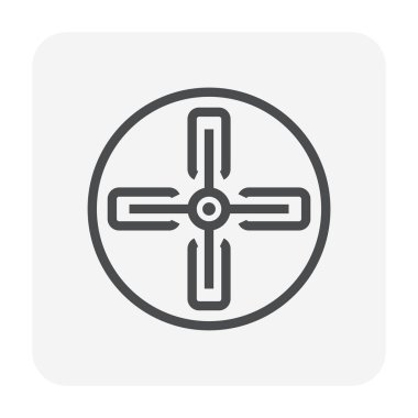 Süzül pan ve bıçak vektör simgesi. Güç şamandırası için çelik parçası. Epoksi kaplama için inşaat makinesi ekipmanı, beton levhanın ve zeminin bitiş yüzeyini perdelenerek veya parlatılarak pürüzsüz hale getirir.