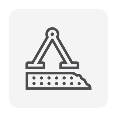 Beton seviyelendirme makinesi ya da ekran vektör simgesi. Uzun çelik çerçeve veya motor kirişli motor, sanayi inşaatı için motor beton levhanın yüzeyinin düz ve pürüzsüz olmasını kontrol etmek için..