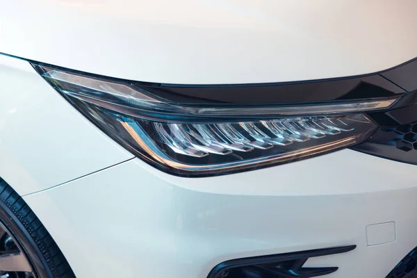 Closeup Detail Headlight Auto Car Consist Led Bulb Signal Indicator — Stock Photo, Image