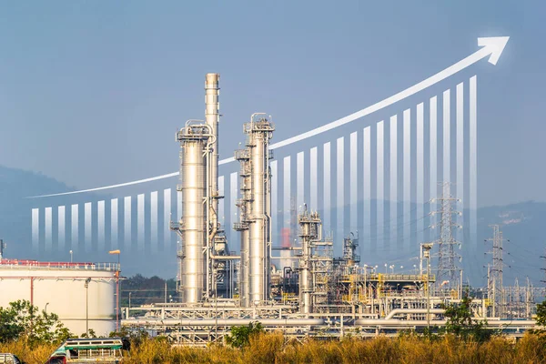 Oil Gas Refinery Petrochemical Plant Include Arrow Graph Bar Chart — Foto de Stock