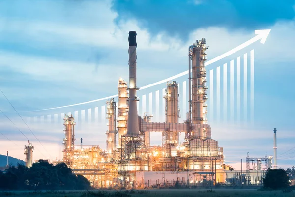 Oil Gas Refinery Petrochemical Plant Include Arrow Graph Bar Chart — Foto Stock