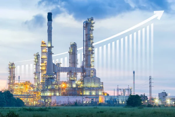 Oil Gas Refinery Petrochemical Plant Include Arrow Graph Bar Chart — Fotografia de Stock