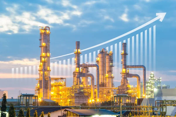 Oil Gas Refinery Petrochemical Plant Include Arrow Graph Bar Chart — Foto Stock