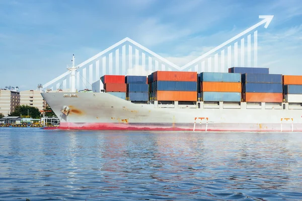 Cargo Ship Cargo Container Dock Port Harbour Freight Transport Arrow — Fotografia de Stock