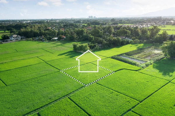 Terra Paisagem Campo Verde Vista Aérea Inclua Fazenda Agrícola Ícone — Fotografia de Stock