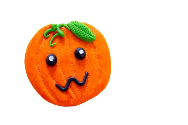 Fondo Halloween Figura Pasta Fondant Calabaza Color Naranja Sobre Fondo — Foto de Stock