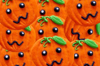 Cadılar Bayramı partisi geçmişi, balkabağı figürü arkaplanı, kopyalama alanı, kart, davetiye, top kek