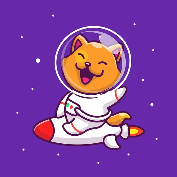 Şirin Kedi Astronot Roket Binen Roket Çizgi Filmi Vektör Simgesi Çizimi. Hayvan Teknolojisi Simgesi İzole edilmiş Premium Vektörü. Düz Çizgi Film Biçimi
