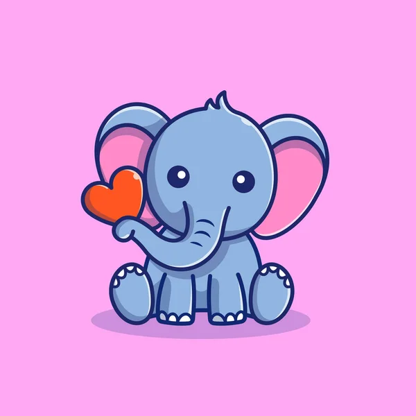 Söt Elephant Sitter Med Kärlek Tecknad Vektor Ikonillustration Animal Nature — Stock vektor