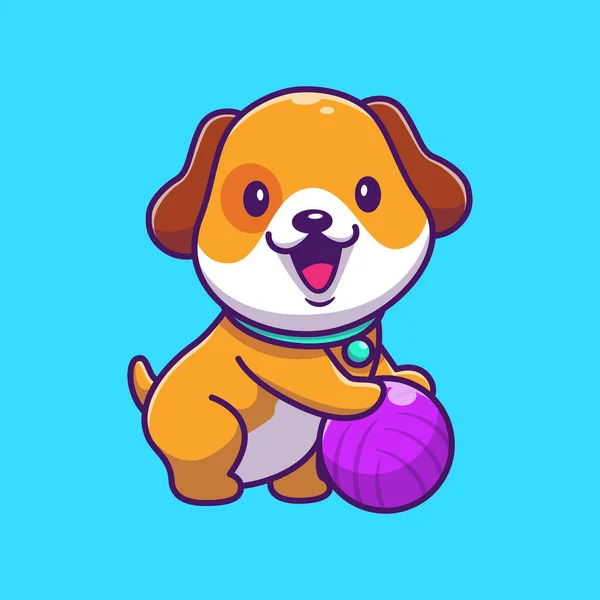 Cute Dog Playing Ball Cartoon Vector Icon Illustration Animal Sport — Image vectorielle