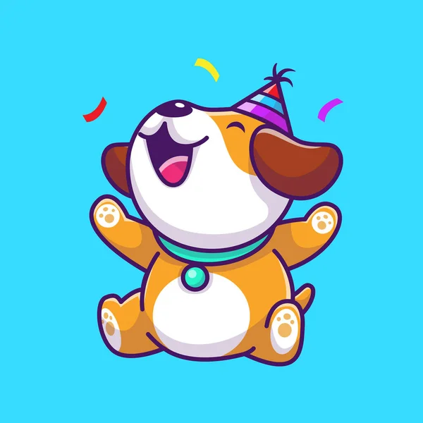 Cute Dog Birthday Party Cartoon Vector Icon Illustration Animal Nature — Image vectorielle