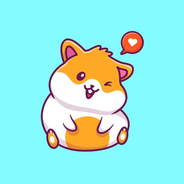 Cute Hamster Sitting Speech Bubble Love Cartoon Vector Icon Illustration — Stock Vector