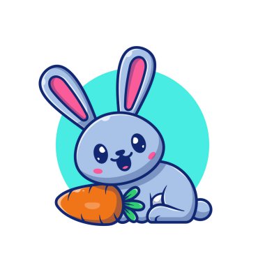 Cute Rabbit With Carrot Cartoon Vector Icon Illustration. Animal Nature Icon Concept Isolated Premium Vector. Flat Cartoon Style
