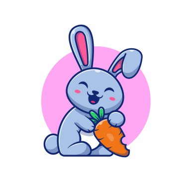 Cute Rabbit With Carrot Cartoon Vector Icon Illustration. Animal Nature Icon Concept Isolated Premium Vector. Flat Cartoon Style