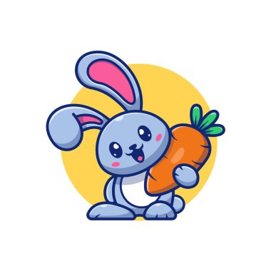 Cute Rabbit With Carrot Cartoon Vector Icon Illustration. Animal Nature Icon Concept Isolated Premium Vector. Flat Cartoon Style