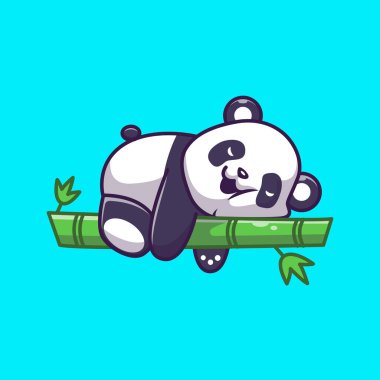 Cute Panda Sleeping On The Bamboo Tree Cartoon Vector Icon Illustration. Animal Nature Icon Concept Isolated Premium Vector. Flat Cartoon Style